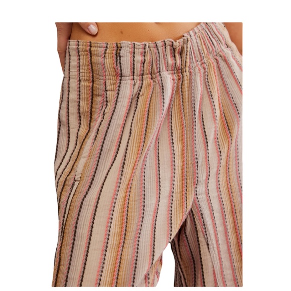 Free People Striped Wide-Leg Pants in Tan and Pink - Picture 2 of 10